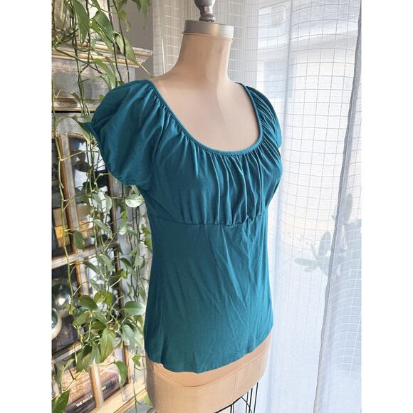 Y2K 90s Babydoll Milkmaid Top Teal Empire Waist Retro Loft Women’s Medium - Picture 2 of 7